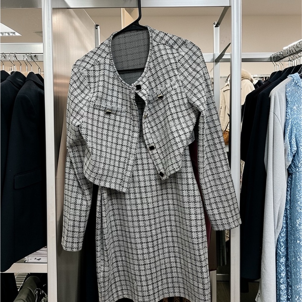 Black and White Plaid Dress and Jacket Set